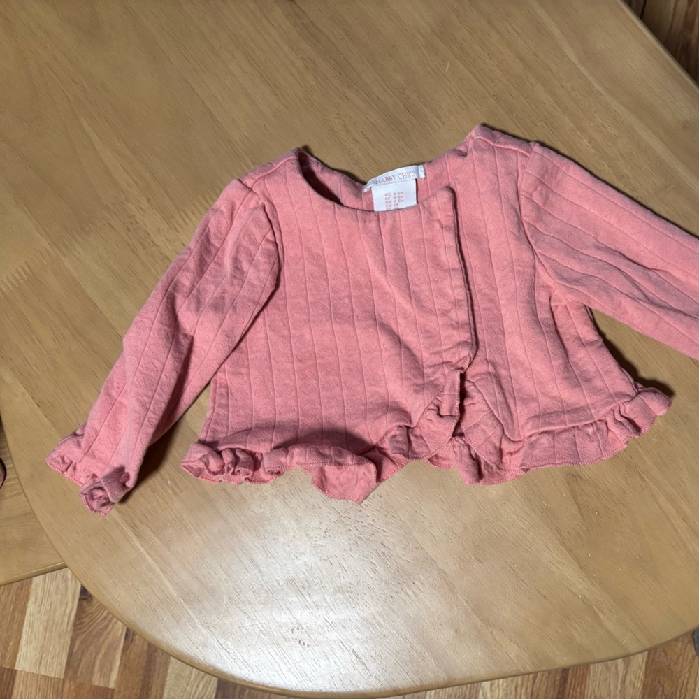 Shabby Chic Coral Pink Ruffle-Hem Girls Long Sleeve Top